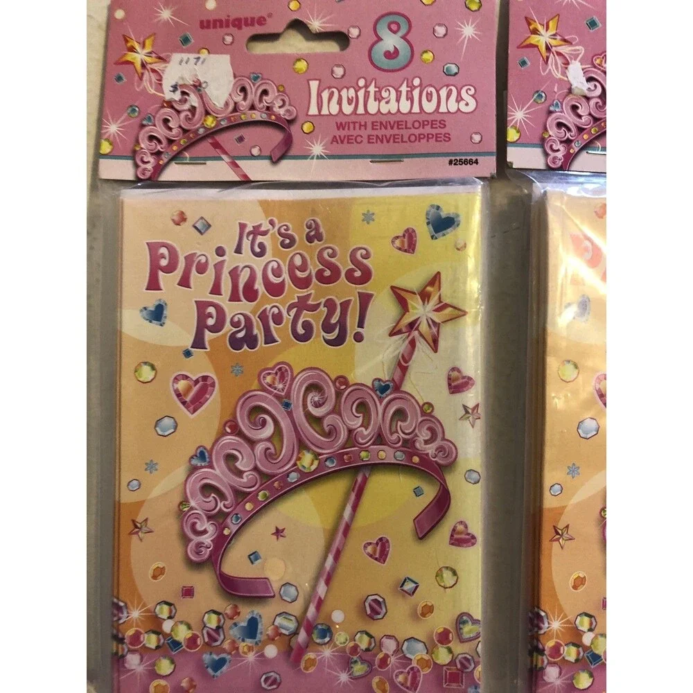 PRINCESS PARTY BIRTHDAY Invitations  3 Pack + Envelopes UNIQUE